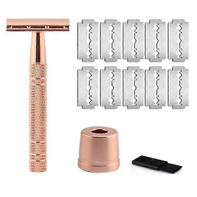 Maquinilla de afeitar clásica de doble filo en oro rosa para afeitarse a hombres y depilarse a mujeres, incluye 10 hojas de afeitar gratis, oro rosa