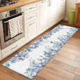 thumbnail image 2 of 2'x6' Rug Runners for Hallways Kitchen, Teal Purple Botanical Non Slip Entryway Beside Floor Carpet Runner, Spring Floral Summer Eucalyptus Leaf Washable Laundry Room Bedroom Throw Rugs Mat, 2 of 8