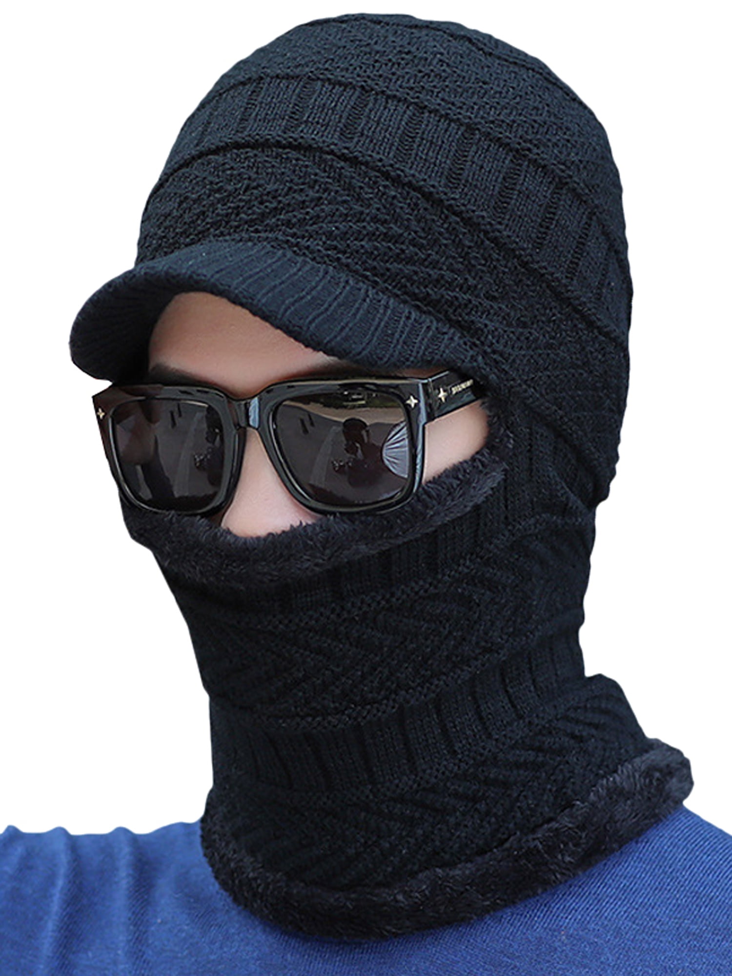 Adjustable Fleece Neck Warmer Balaclava With Hat Winter Set Polar Black Beanie 