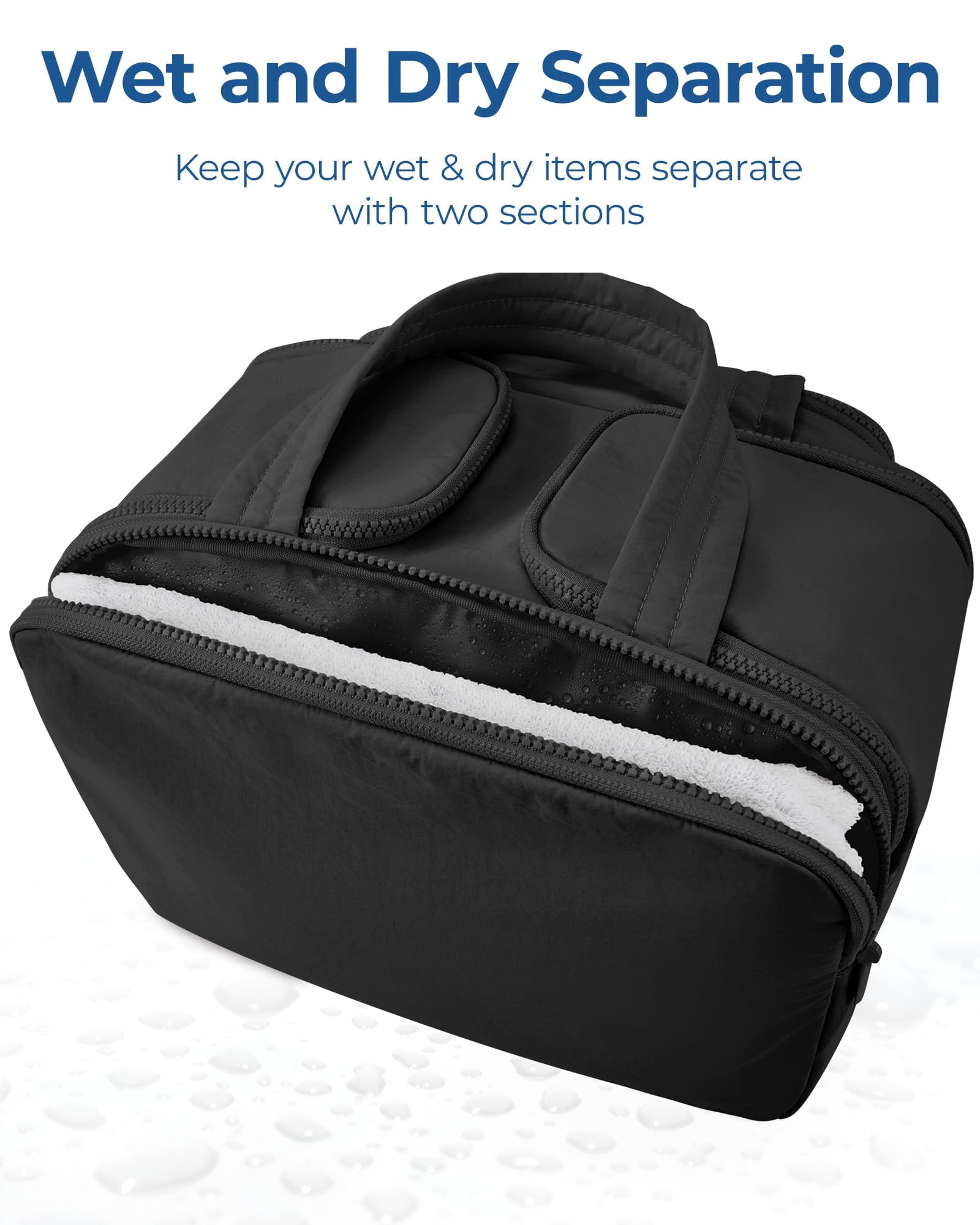 BAGSMART Crush Toiletry Bag for Travel, Lightweight Large Wide-open Travel Bag for Women, Puffy Cosmetic Makeup Bag Organizer with Handle for Accessories,Essentials, Toiletries, Black