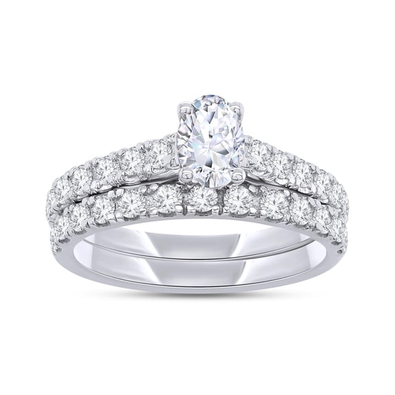 AFFY Bridal Ring Set for Women 1.00 Carat Oval and Round Cut Lab Grown Diamond Solitaire Engagement Wedding Ring in 14K White Gold Plated 925 Sterling Silver Jewelry Gift for Her Size-10