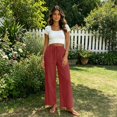 thumbnail image 4 of RFQWOVSR Women's Elastic Waist Drawstring Wide Leg Linen Pants with Pockets Loose Fit Casual Summer Trousers S, 4 of 5