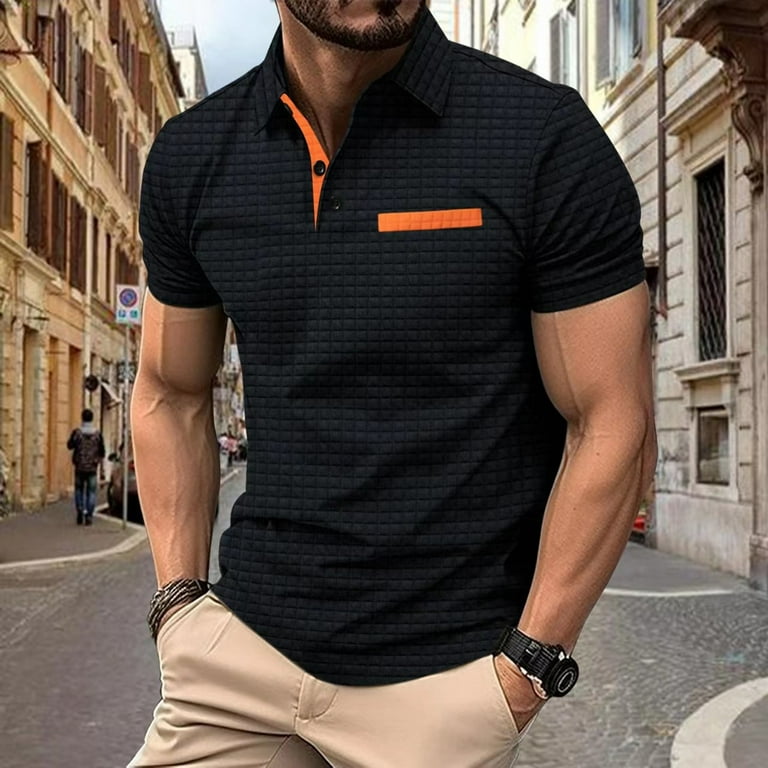 NIEWTR Men s Short Sleeve Polo Shirt Zipper Casual Slim Fit Golf Shirts Black L Walmart