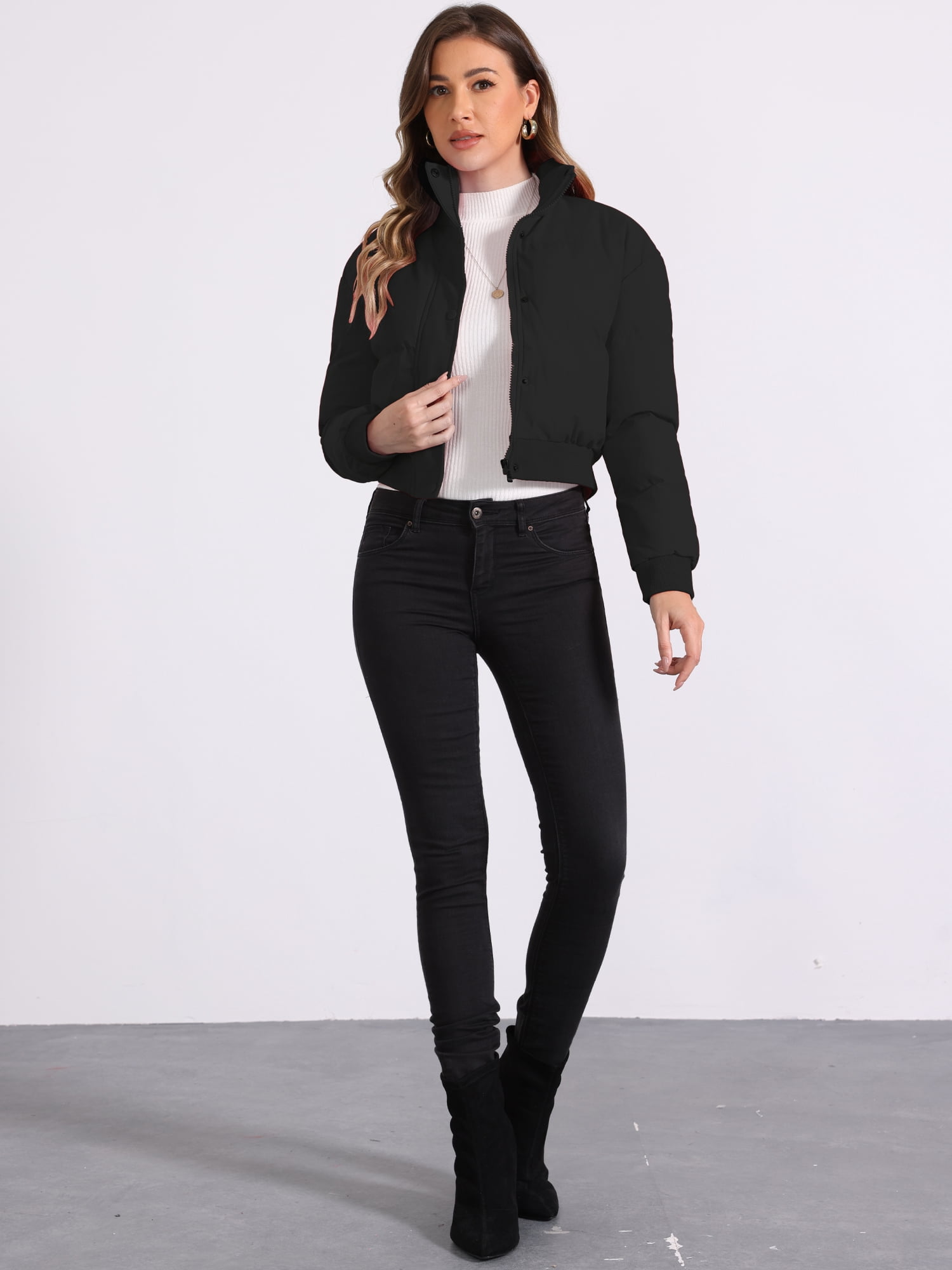 DARING DIVA Women's Outwear Baggy Padded Cropped Bomber Jacket M Black