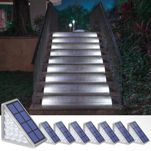 NIORSUN Lampes Solaires de Marche, Ensemble de 8 Lampes d'Escalier Solaires Blanc Froid pour l'Extérieur, Étanches, IP67, Allumage/extinction Automatiques, Lampes Solaires pour Marches, Escalier, P