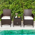 thumbnail image 3 of Gymax 3PCS Outdoor Rattan Conversation Set Patio Furniture Set w/ White Cushions, 3 of 9