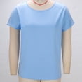thumbnail image 6 of Htigea Womens Satin Short Sleeve Tops Plus Size Crew Neck T Shirt Casual Loose Fit Everyday Tees Light Blue XXXXXL, 6 of 7