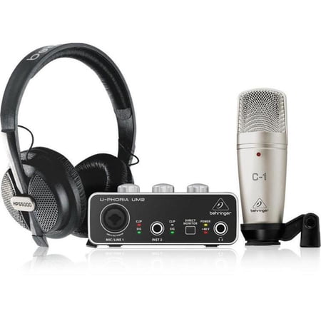 Behringer U-PHORIA STUDIO Complete Recording/Podcasting Bundle with UM2 USB Audio Interface Condenser Microphone and Studio Headphones