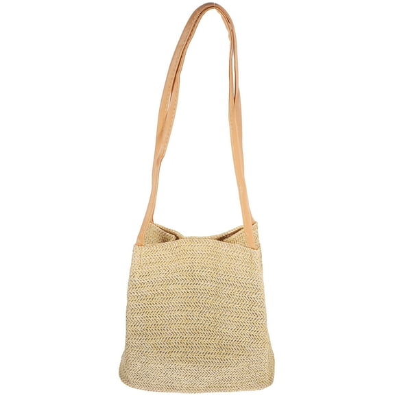 OUNONA 2pcs Straw Weaving Bucket Bag Single Shoulder Casual Beach Handbag for Women Ladies Girls