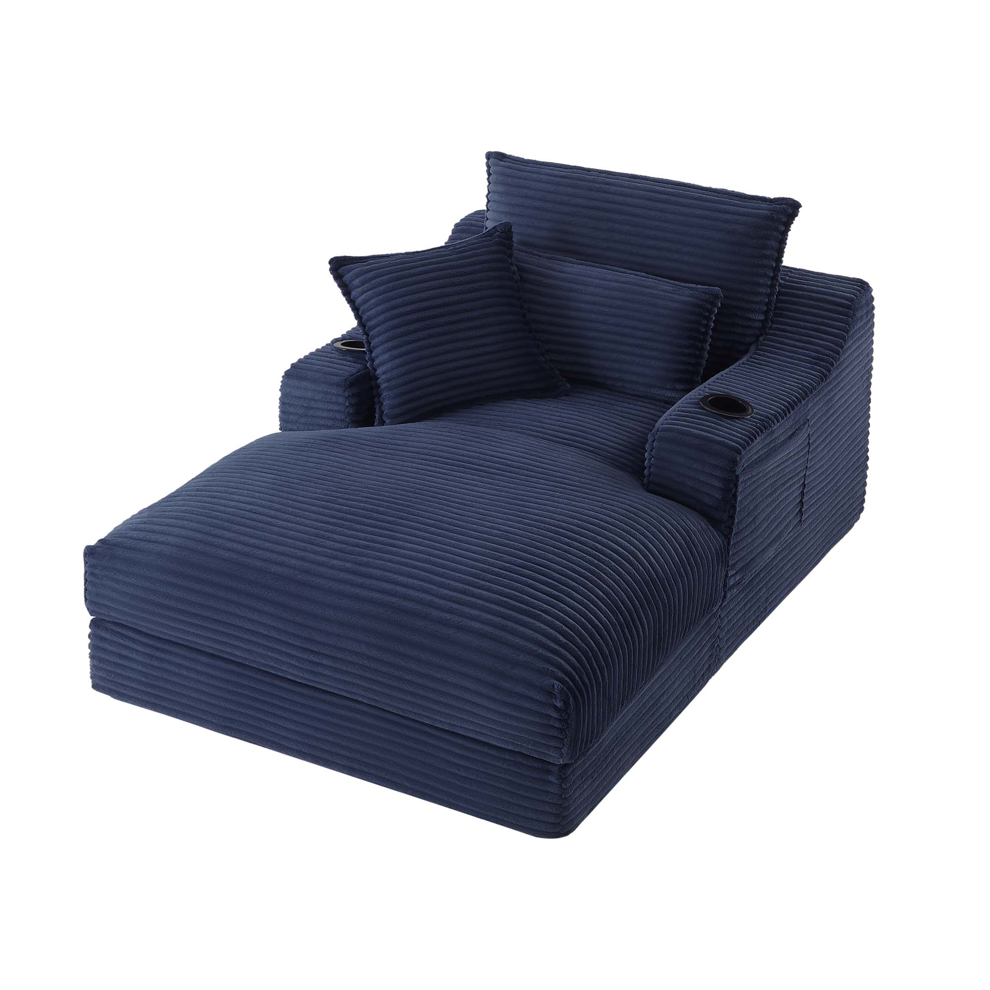 Miniyam 68" x 47" Chaises Indoor with Cup Holders & Side Pockets, Blue Compression Sofa Lounge, No Installation Required
