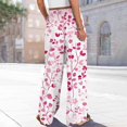 thumbnail image 6 of TRUBKH boho pants for women High Waist Wide Leg Pants Floral Solid Long Palazzo Pants Women Summer Print Boho Palazzo Pants High Waist Trousers With Pockets beach pants plus size pants Hot Pink S, 6 of 6