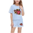 thumbnail image 1 of Ensemble Haut à Manches Courtes à Col Rond et Short pour Enfants, Mélange Polyester Spandex, Coupe Confortable Respirante, Imprimé Vert Militaire, Taille 120 cm, pour Garçons et Filles, 1 of 8