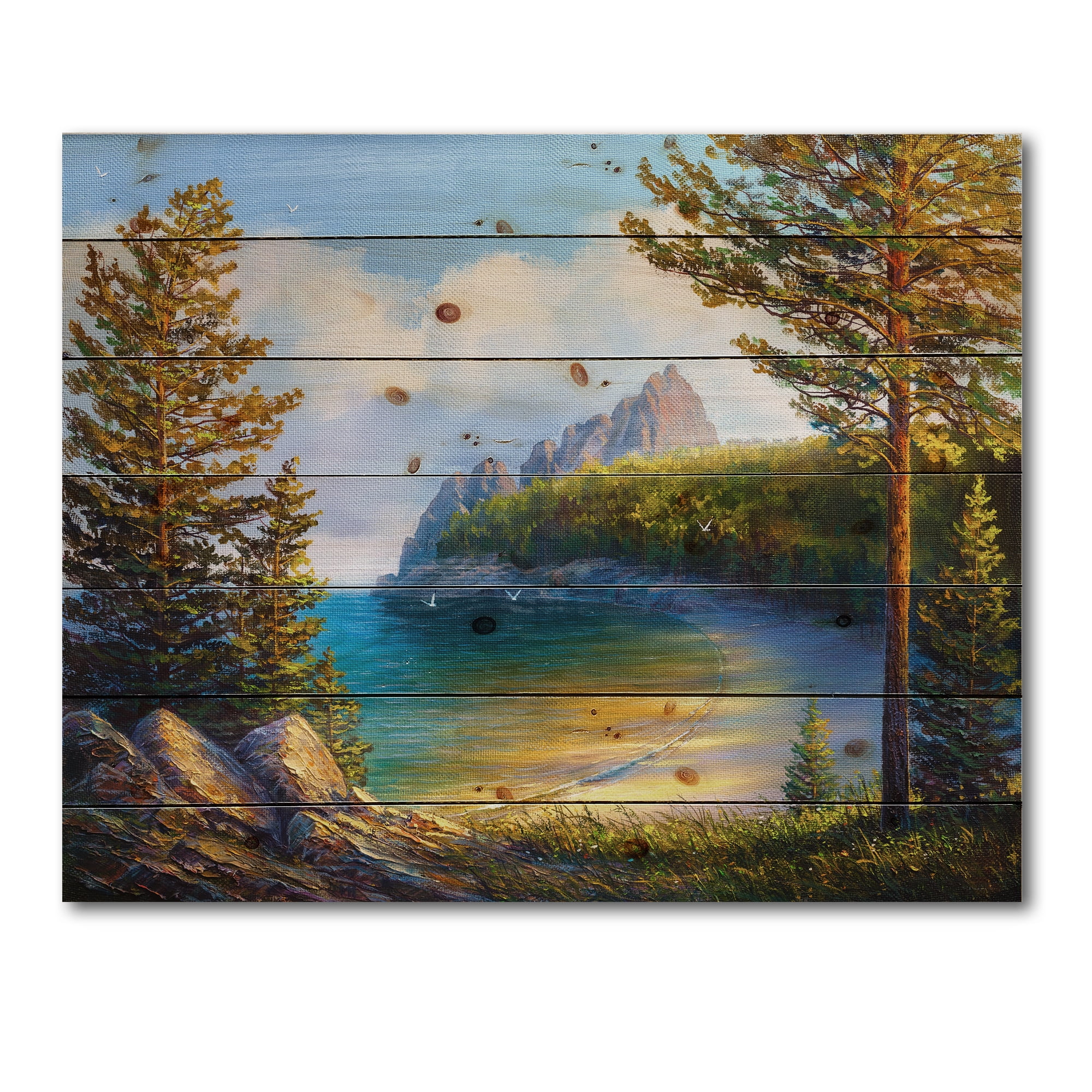 Designart 'Sunrise By The Wild Beach' Nautical & Coastal Print on Natural Pine Wood
