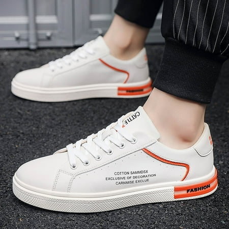 

WZJuhiie Men s Fashion Round Toe Lace Up Leather White Shoes Casual Comfortable Breathable Sneakers
