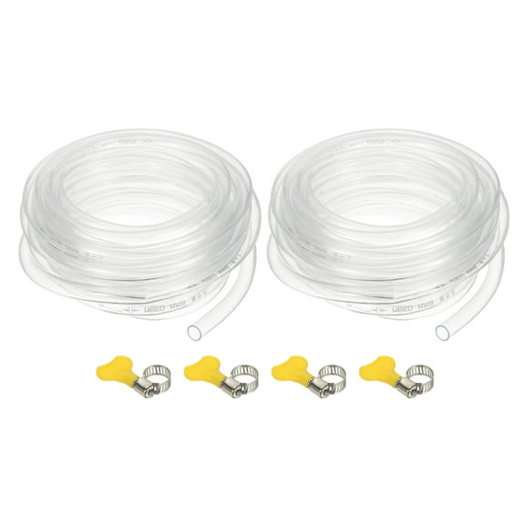 Uxcell Vinyl Tubing, 2Pcs 5/16"ID X 3/8"OD Flexible Clear Plastic Tube with 4 Hose Clamps, Hose Line Pipe, 10FT