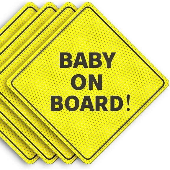 HDPPNQ Baby On Board Sticker Sign - Essential for Cars - 4 Pack, 5" by 5" - Bright Yellow and SEE-THROUGH when Reversing - Safety Signs - Non- Sticker - Durable and Strong Adhesive