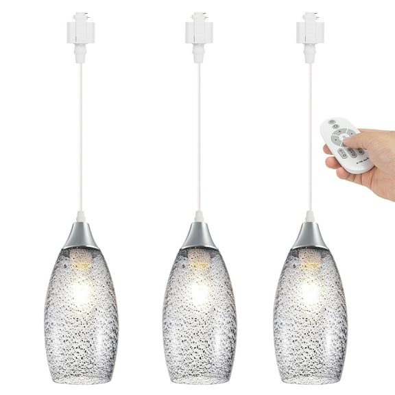 Kiven 3-Light H-Type track lighting pendants Dimmable,Modern h track pendant lights with Glear Art Glass Lampsade,Decorative Track Lighting Fixture