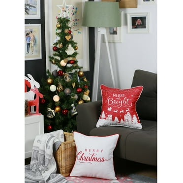 Set of 4 18" Merry Christmas Gift Throw Pillow Cover in Multicolor