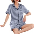 thumbnail image 4 of Blmnix Satin Pajama Sleepwear for Women Plus Size Pajamas Sleepwear Sets Pjs Cropped Collared Gray Short Sleeve Soft Pajama Set for Women,XL, 4 of 5