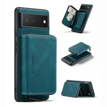 Zipper Wallet Case for Google Pixel 6 Pro, Soft Silicone Shockproof PU Leather Detachable Card Slots Holder Cash Pocket Slim Cover with Kickstand Magnetic Lens Protective Case,Blue