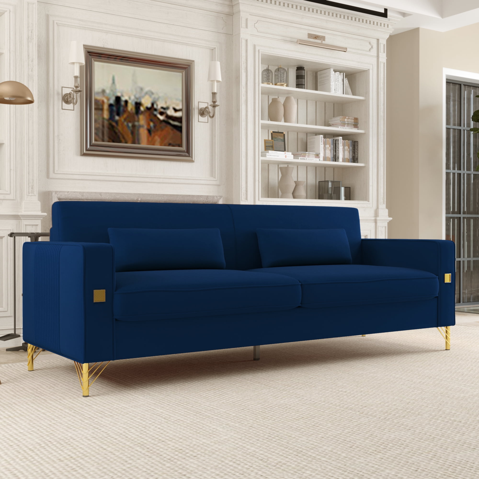 YYAo Convertible Sectional Sofa Couch, Modern Velvet Futon with Reversible Chaise for Living Room, Apartment and Small Space, Blue YYAo Convertible Sectional Sofa Couch, Modern Velvet Futon with Reversible Chaise for Living Room, Apartment and Small Space, Blue