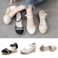 thumbnail image 7 of Nrmvnmi Womens Summer Espadrilles Wedge Sandals Platform Closed Toe Ankle Strap Lace Up Shoes White Mothers Day Gifts, 7 of 7