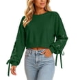 thumbnail image 2 of SSZMDLB Women Long Sleeve Eyelet Cropped Hem Pullover Sweater Tunic Top Cute Casual Winter Fall Fashion Trendy Dressy Solid Knit Basic Clothes for Work, Green XL, 2 of 9