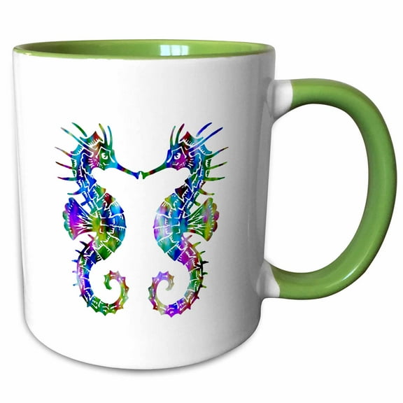 3drose, Kissing Seahorses in Rainbow Colors, 15oz Two-tone Green Mug