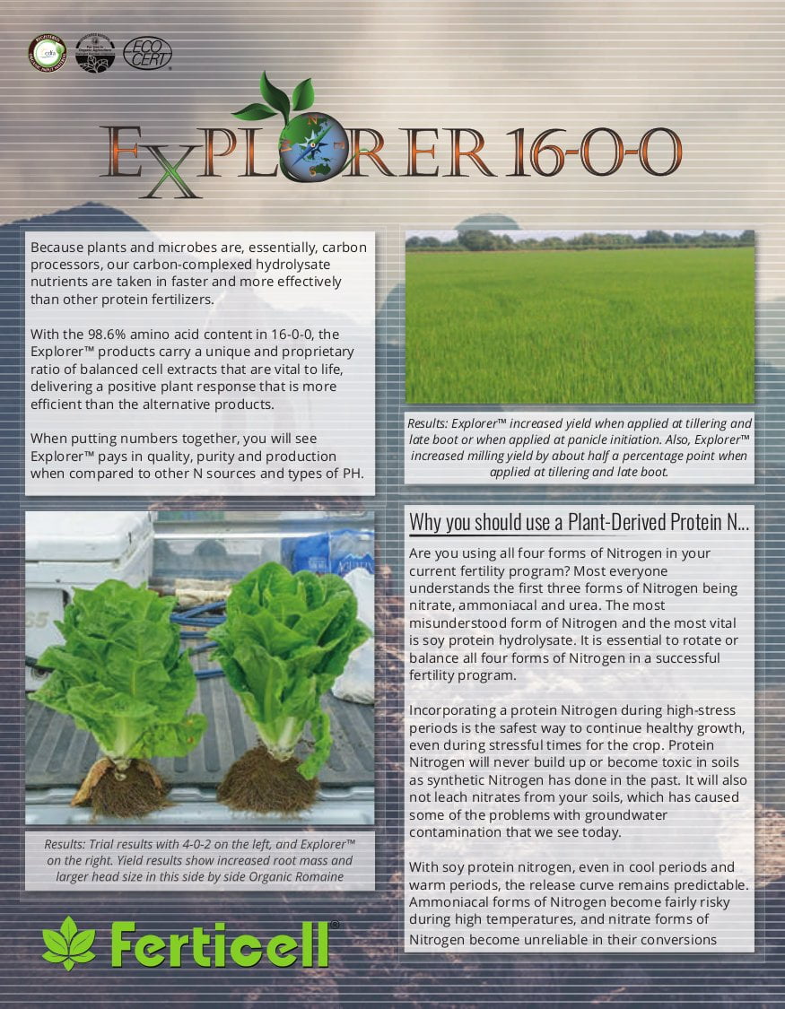 Ferticell Explorer 16-0-0 Organic Nitrogen Fertilizer 44 Pound Bag