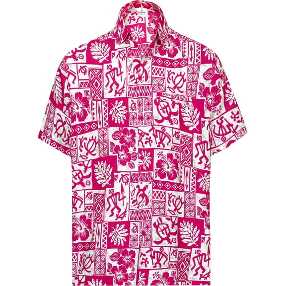 HAPPY BAY Men's Hawaiian Beach Short Sleeves Overshirt 3XL Pink-AA300 Summer Vacation Holiday