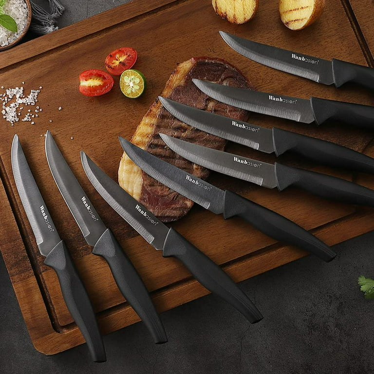 Wanbasion No sawtooth Black 8-Piece Steak Knife Set Dishwasher Safe, Steak  Knife Set Stainless Steel, Kitchen Steak Knife Set Sharp - Scratch  Resistant 