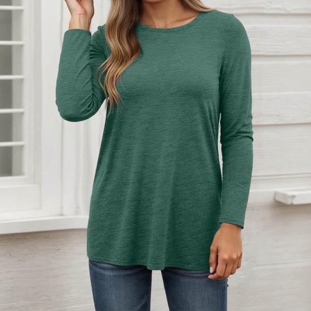 MHFRRA Camisetas de Mujer para Uso Informal, Otoño e Invierno, Camisetas de Manga Larga con Cuello Redondo para Una Comodidad Diaria. Gn1