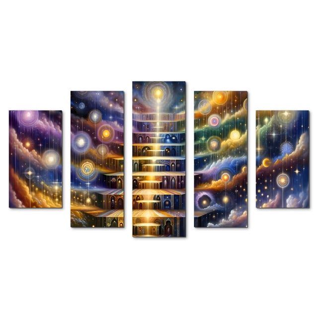Cuadro decorativo Cuadros Abigail El Cielo Divina Comedia elegante moderno minimalista Set de 5 piezas 150cm x 80cm
