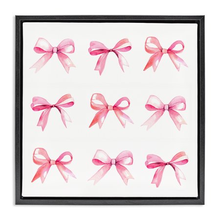 Stupell Industries Pink Bow Pattern Beauty & Fashion Painting Black Floater Framed Art Print Wall Art  18 x 18