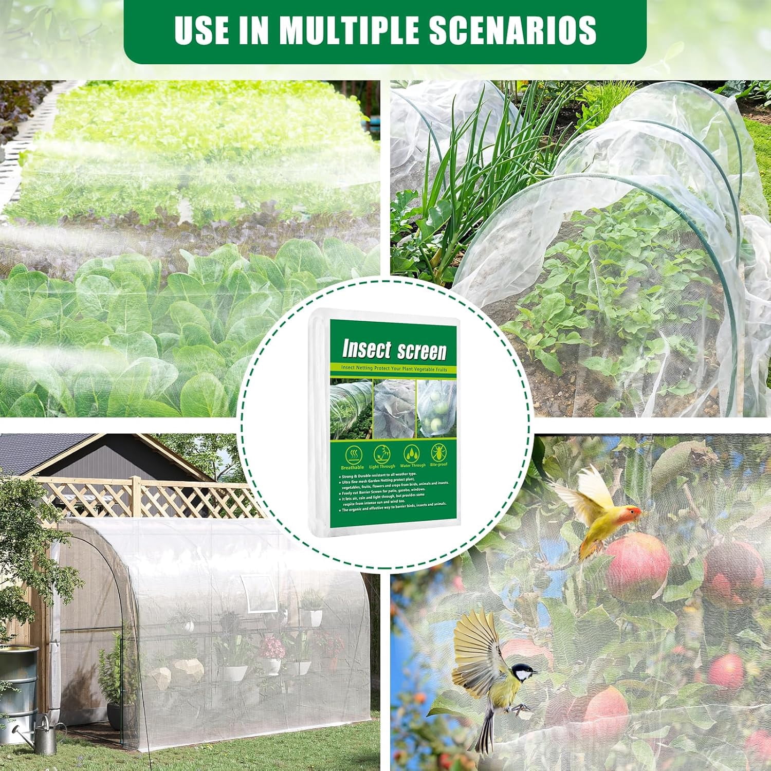 10 X 100 FT Garden Mesh Netting Pest Barrier for Raised Beds, Fruit Tree Netting for Cicadas, Bird Insect Nettings for Garden, Blueberry Bush Strawberry Netting Cover for Garden Protection
