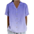 thumbnail image 3 of Bvxeep Women's Gradient Turn-Down Collar Short Sleeve T-shirt Loose Fashionable Casual Loose Linen Top, 3 of 6