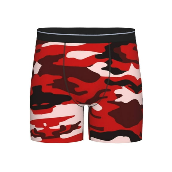Men Red Camouflage Boxer Briefs Moisture Wicking Funny Boxer Shorts