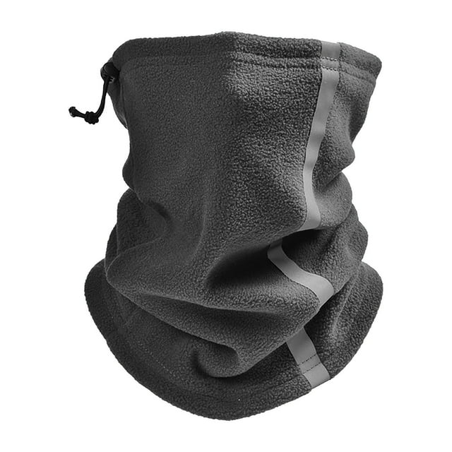 Riforla Winter Rocking Fleece Hundred Change Warm Scarf Windproof Warm Cap Outdoor Night Riding Facemask Cold Skiing Reflective Strip Drawstring Half Face Neck Cover Dark Gray