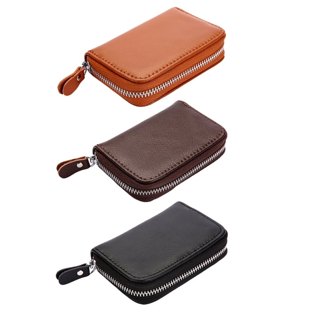 Tarjetero de piel con 9 ranuras para tarjetas, tarjetero pequeño para mujer o hombre, tipo acordeón, con cremallera