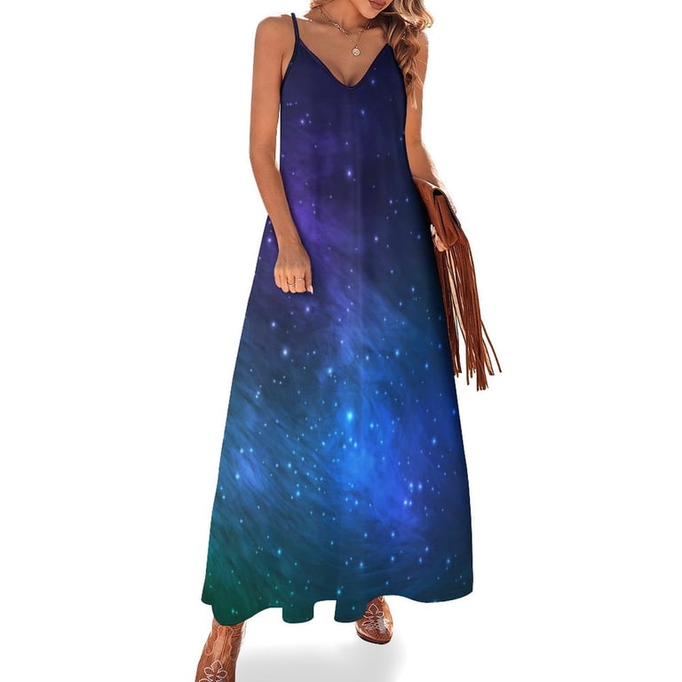 Colorful Galaxy Dress Green and Blue Cosmic Aesthetic Casual Long Dresses  Spring Vintage Maxi Dress Vestido Birthday Present - Walmart.com