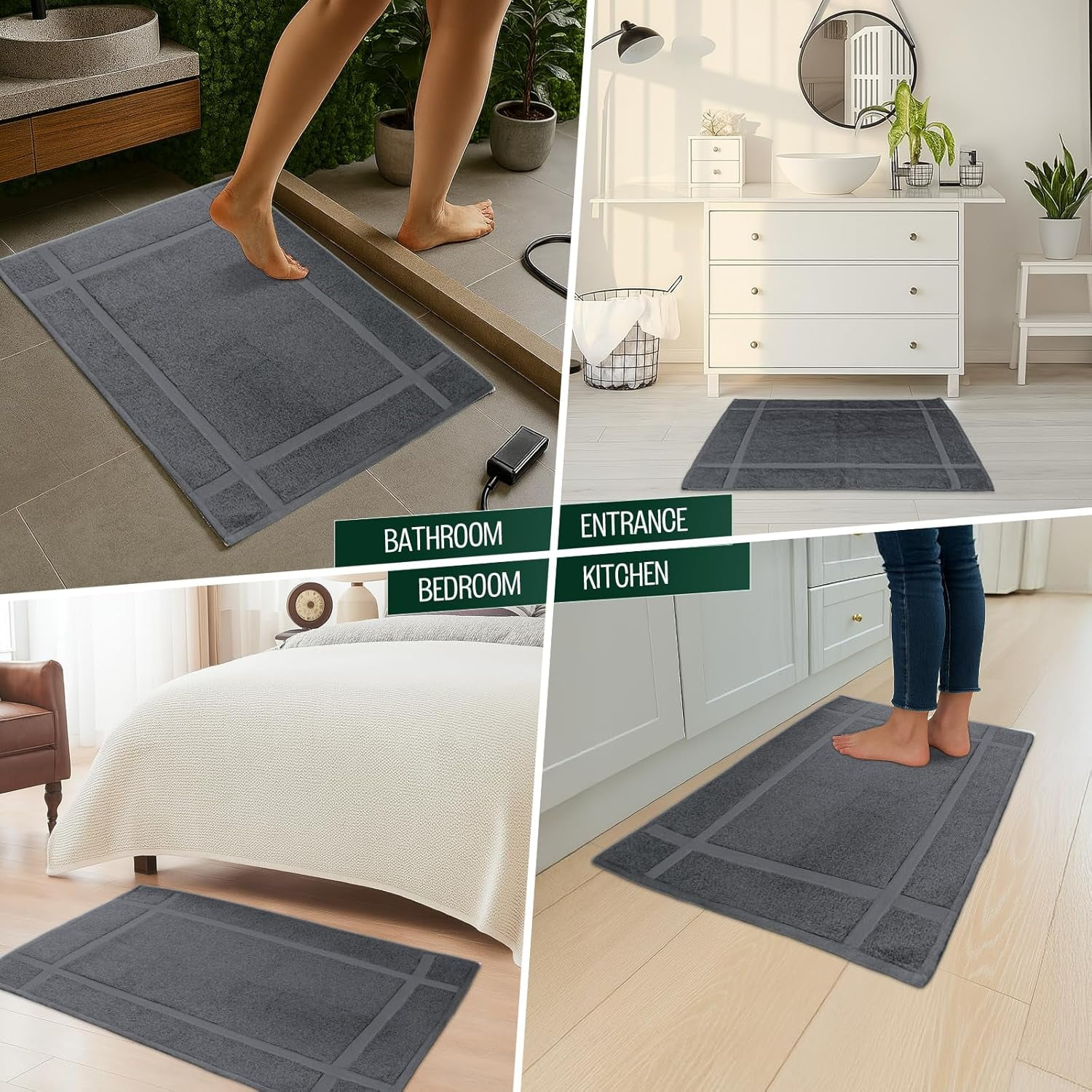 Pack of 12 100% Cotton Bath Mat 18x25 inches, Soft & Absorbent Quick Dry Bathroom Mat Set, Not Bathroom Rugs, After Shower Mat, Bath Tub Mat, 687 GSM, Machine Washable, White