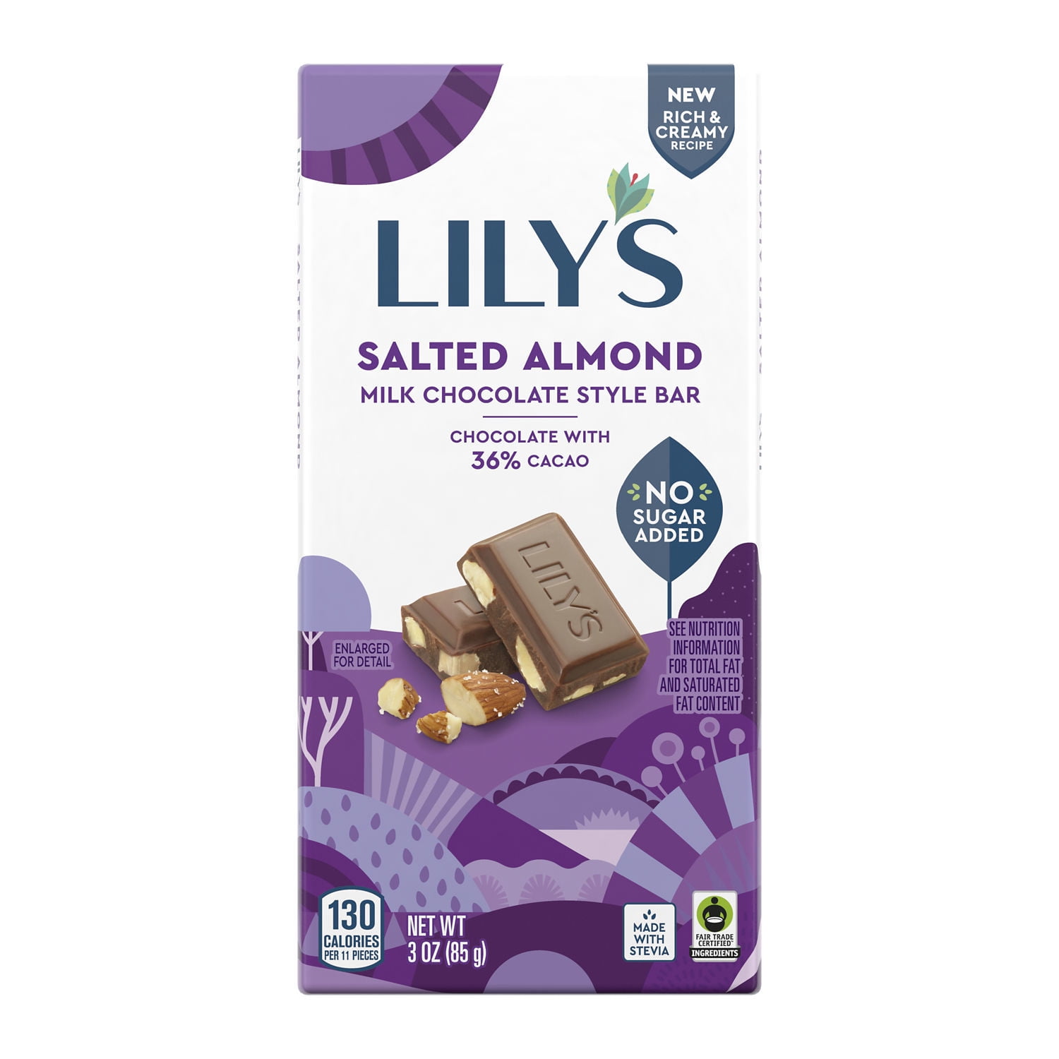 (2 pack) Lily's Salted Almond Milk Chocolate Style No Sugar Added, Gluten Free Sweets, Bar 3 oz