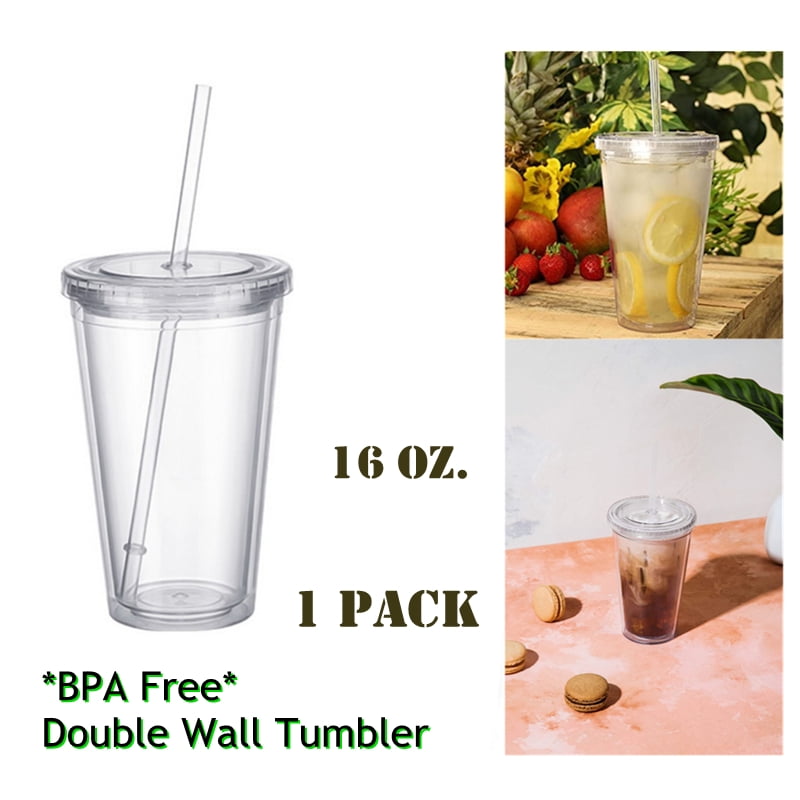 CABINA HOME Plastic Cups Tumbler 16oz DoubleWall Clear Plastic