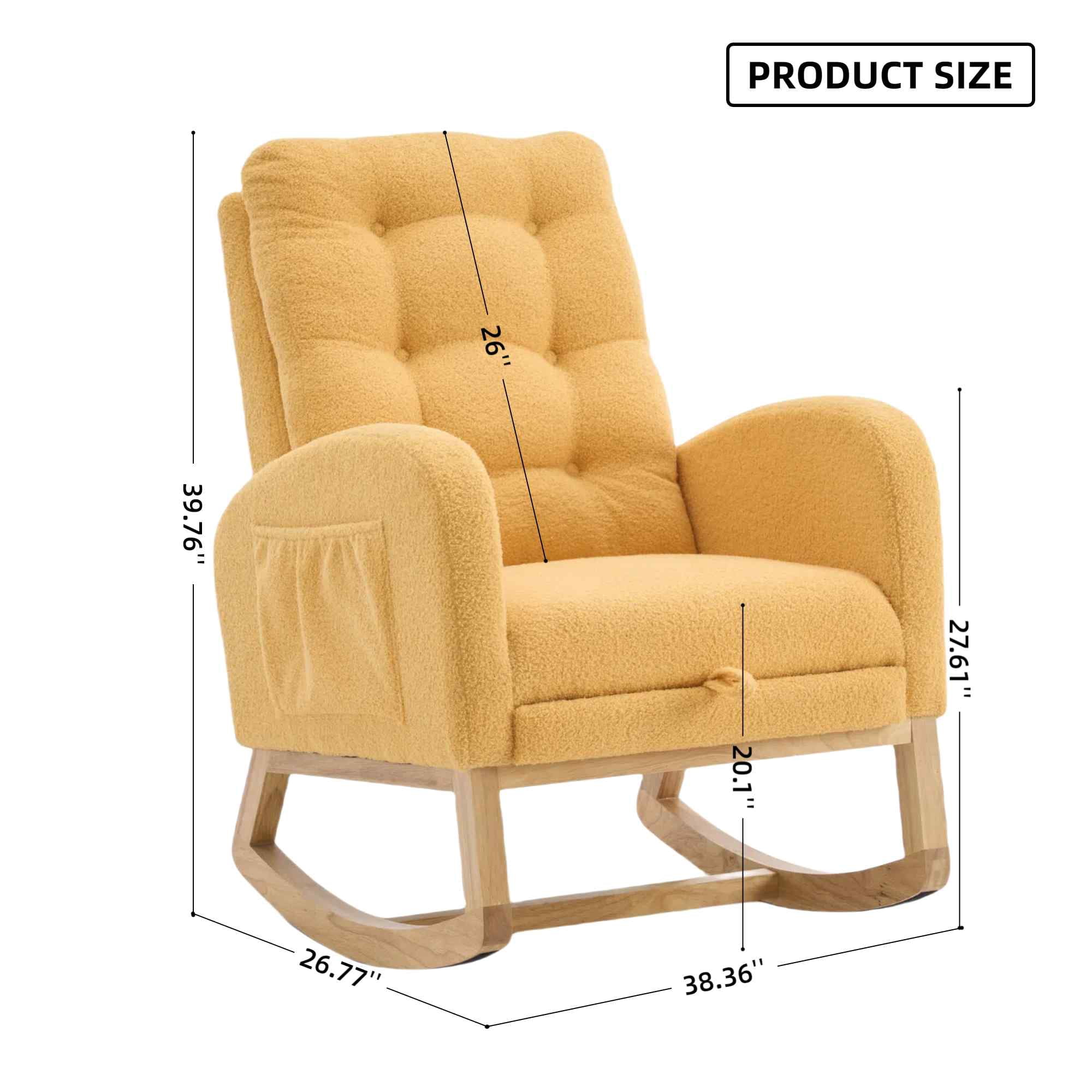 Timbernest Accent Rocking Chair with Footrest, High Back, Rubberwood Rocking Legs for Nursery, Living Space, Teddy Yellow