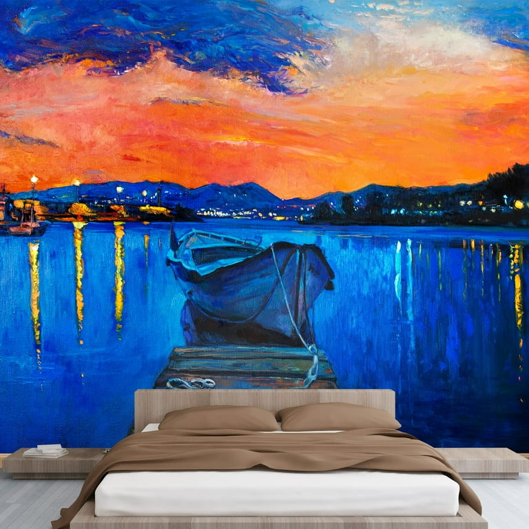 wall26 - Original Oil Painting of Boat and Jetty(Pier) on Canvas