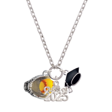 Delight Jewelry Silver-tone Extra Large Softball and Glove - Silver-tone Class of 2025 Graduation Zoey Necklace, 28"