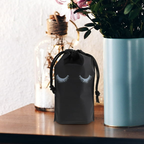 LEORX 100Pcs Travel Makeup Bag Black Eva Drawstring Portable Cosmetic Organizer