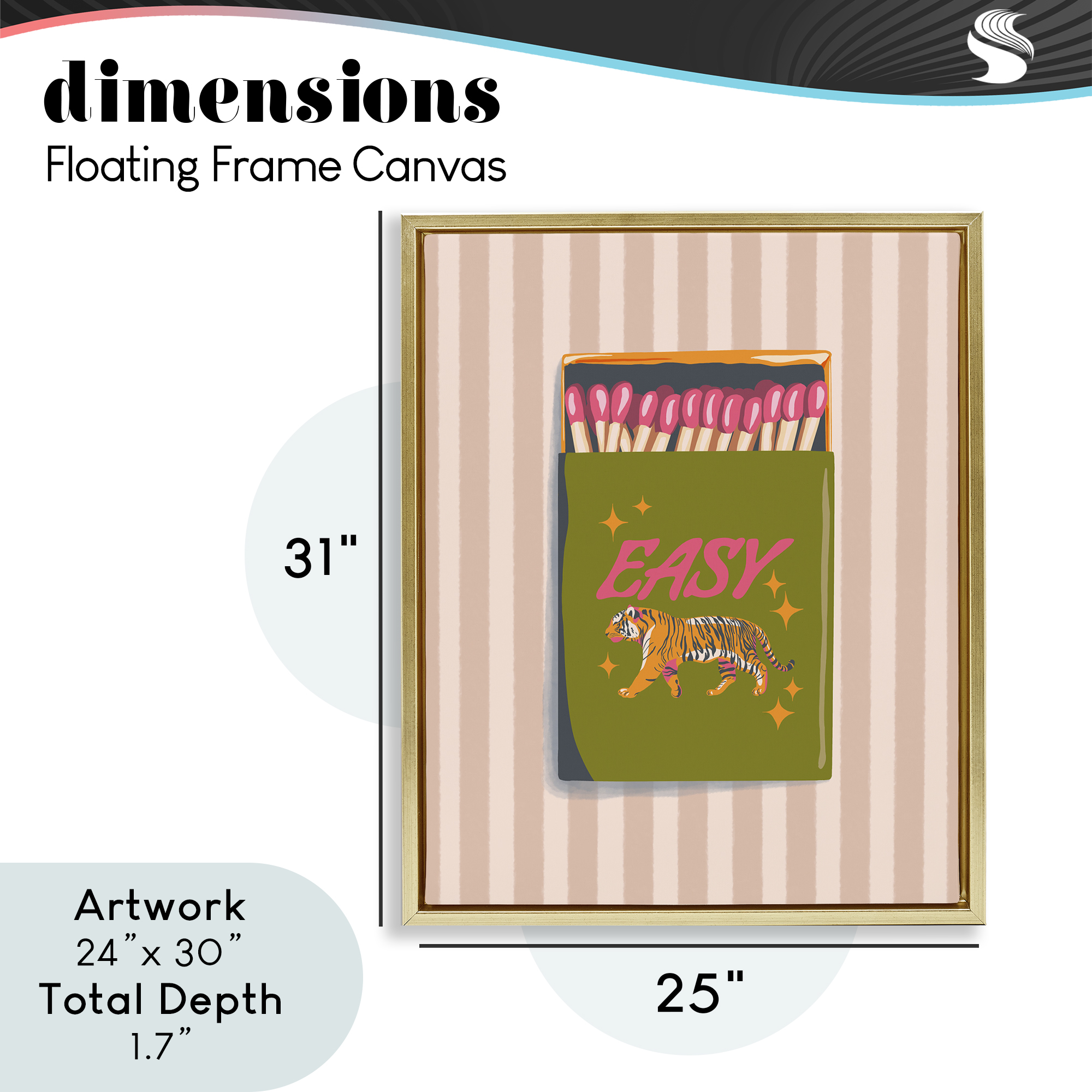 Easy Tiger Retro Matches Gold Framed Floater Canvas Wall Art, design by Elyse Anastacia