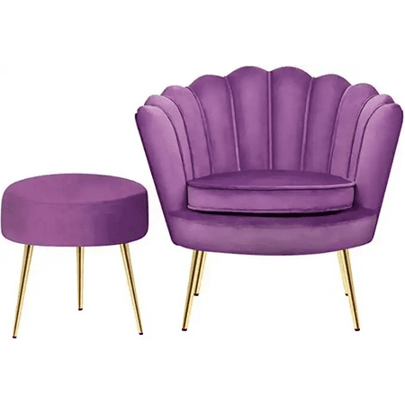 

Magshion Set of 2 Accent Chair with Ottoman Tufted Velvet Armchair Set with Pillow Upholstered Seat Footstool Set Single Sofa Footrest Stool Purple