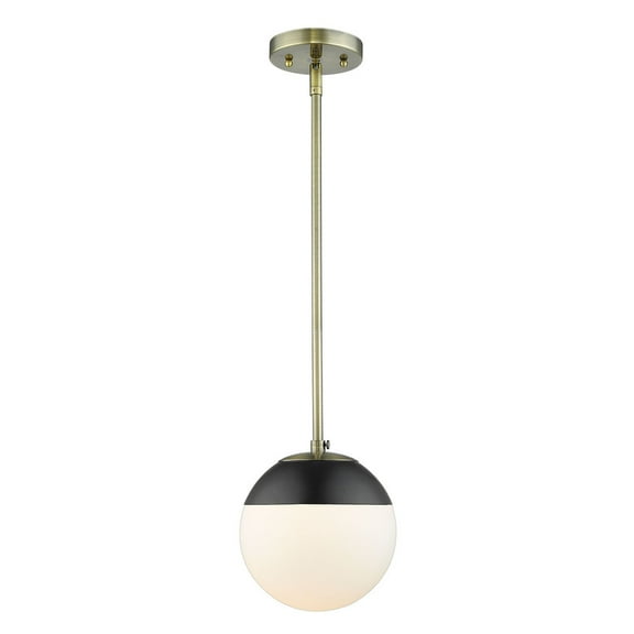 Golden Lighting Dixon Small Pendant with Rod in Aged Brass Opal Glass